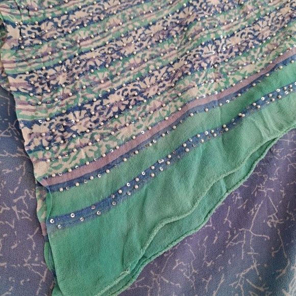 Beautiful Watercolor Pearlseeds Embroidered Beaded Chiffon India Dupatta - Picture 3 of 10